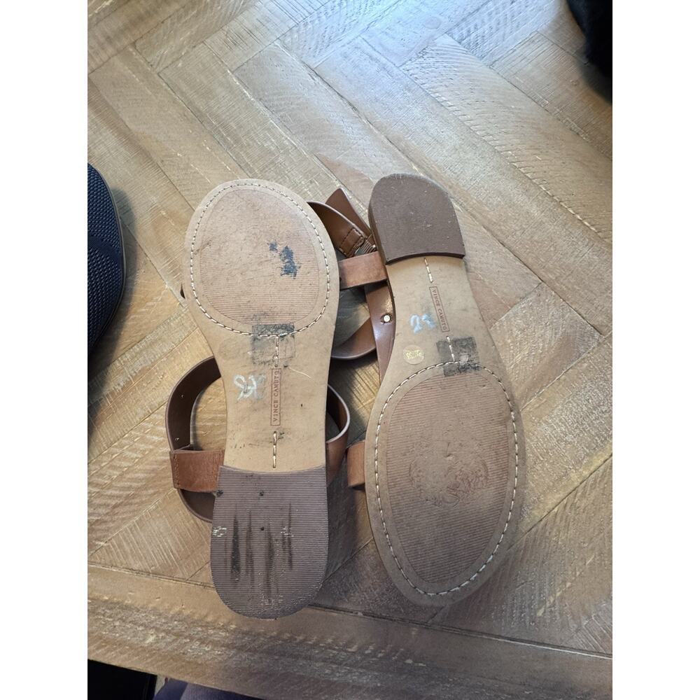 Vince Camuto Brown Gold Leather T-Strap Thong Sandals Size 8 Boho Summer Casual - Picture 7 of 7
